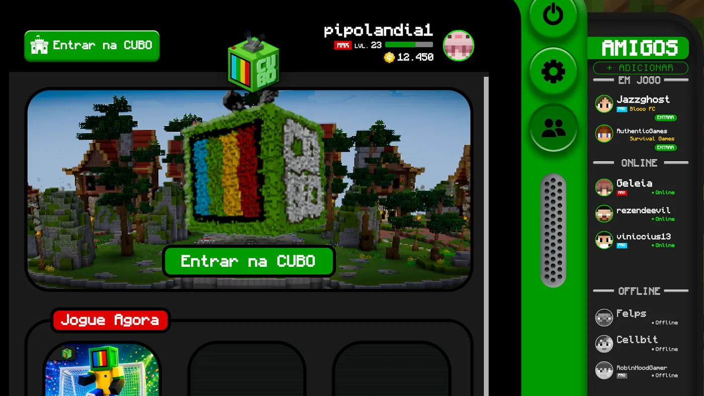 Gaveta de amigos ao lado do tablet, com quem está em jogo, online e offline